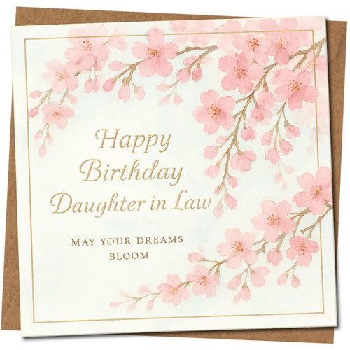 Daughter in Law Birthday Card, Pink Cherry Blossom Floral Card