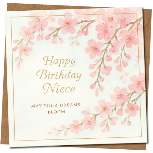 Niece Birthday Card, Happy Birthday Niece Card with Cherry Blossom Design