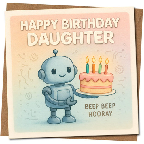Daughter Birthday Card, Cute Robot Happy Birthday Card for Daughter