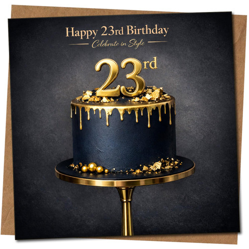 23rd Birthday Card, Black and Gold Birthday Card for Her or Him, Happy 23rd Birthday Celebrate in Style
