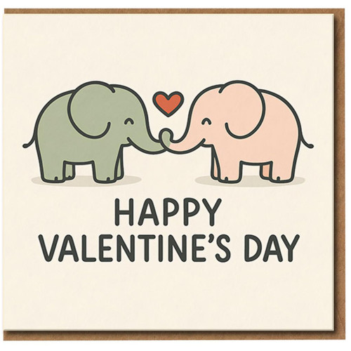 Valentine's Day Card - Cute Elephants with Heart, Adorable Love Card for Boyfriend, Girlfriend, Husband or Wife