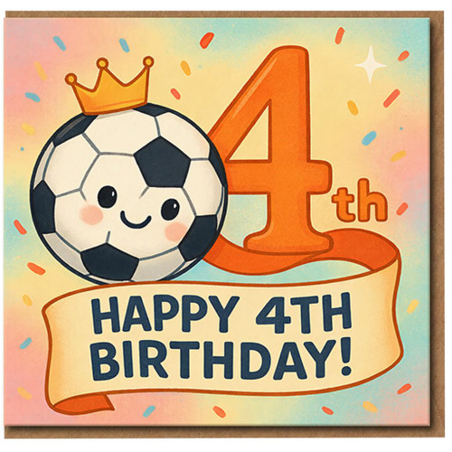 4th Birthday Card, Football Soccer Birthday Card for Boy