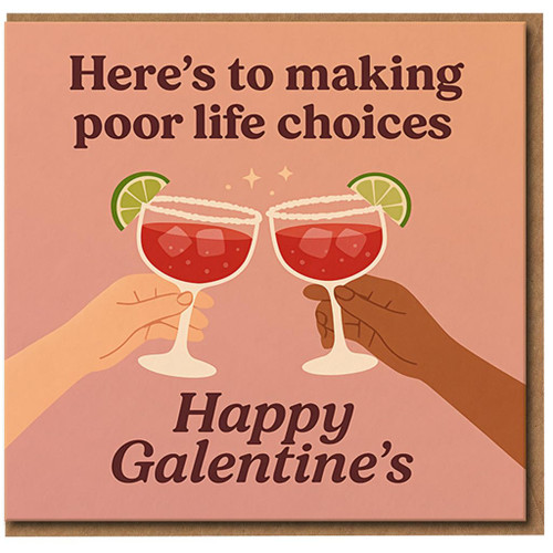 Funny Galentine's Day Card for Best Friend - Here's to Making Poor Life Choices - Cocktail Cheers Friendship Valentine's Card for Her