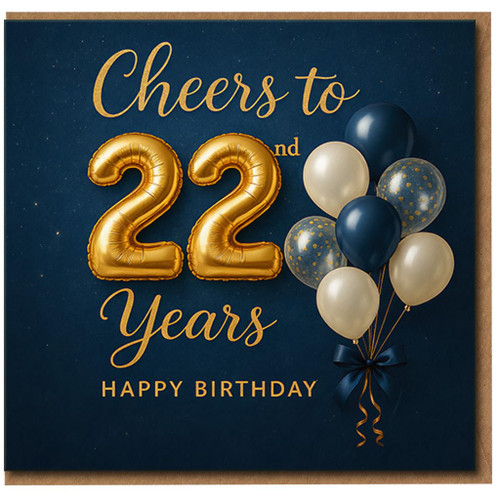 22nd Birthday Card, Cheers to 22 Years Happy Birthday Card