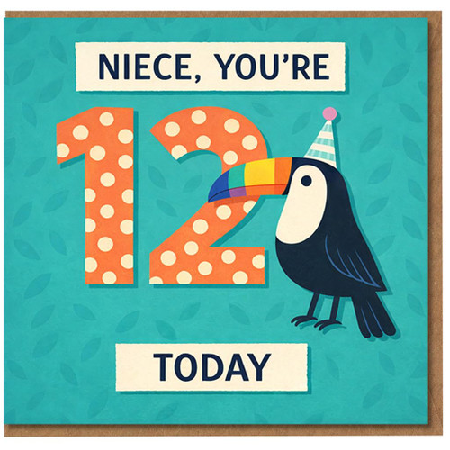 Niece 12th Birthday Card, Fun Toucan Party Card