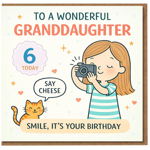 6th Birthday Card for Granddaughter, Cute Photo - Themed Birthday Card