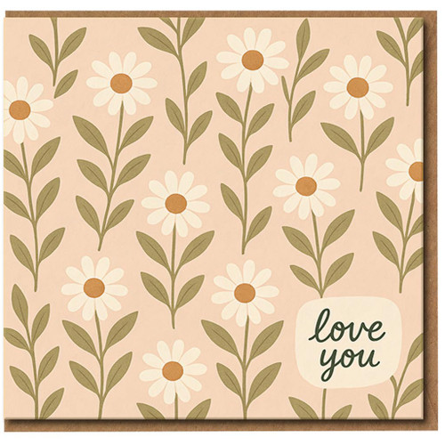 Love You Daisy Card - Cute Floral Love/Anniversary Greeting Card - Botanical Daisies on Blush, Blank Inside