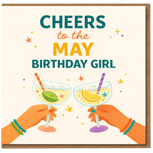 May Birthday Girl Card, Cheers to the May Birthday Girl Cocktail Birthday Card
