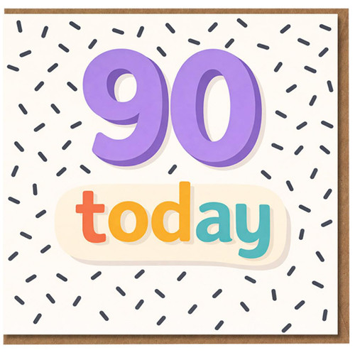 90th Birthday Card, 90 Today Card with Confetti Pattern