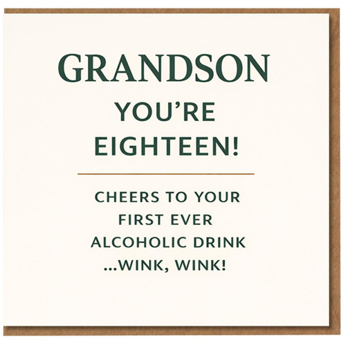 Grandson 18th Birthday Card, Funny Eighteenth Birthday Card for Grandson