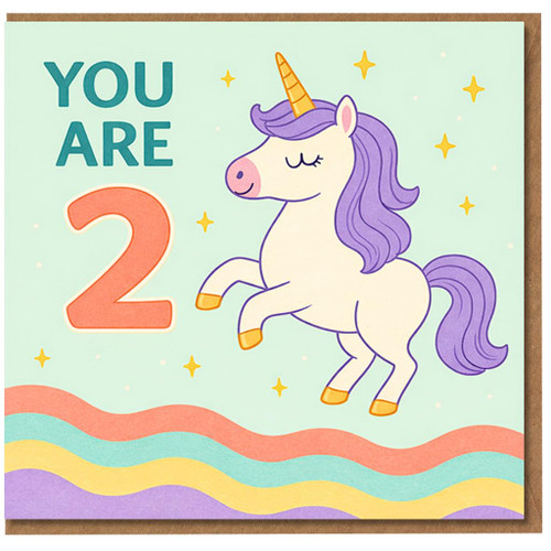2nd Birthday Card, Cute Unicorn Age 2 Card