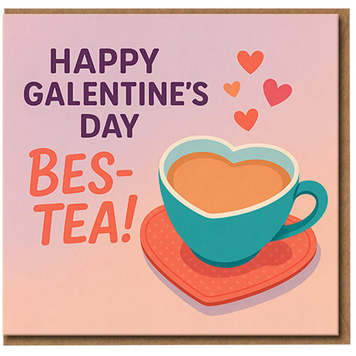 Galentine's Day Card for Best Friend - Happy Galentine's Day Bes-tea! Cute Pun Tea Cup Design, Bestie Friendship Valentine's Card for Her, Funny Greeting with Envelope