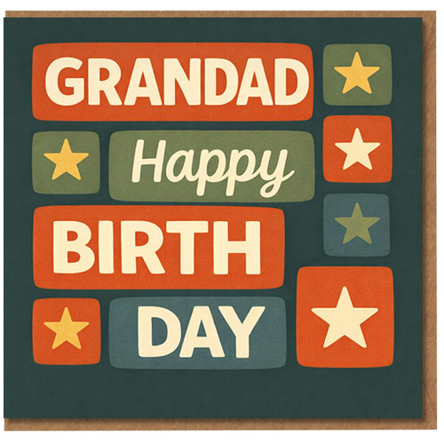 Grandad Birthday Card, Retro Happy Birthday Card for Grandad