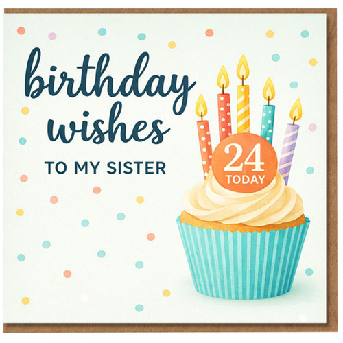 24th Birthday Card for Sister, Birthday Wishes to My Sister Card