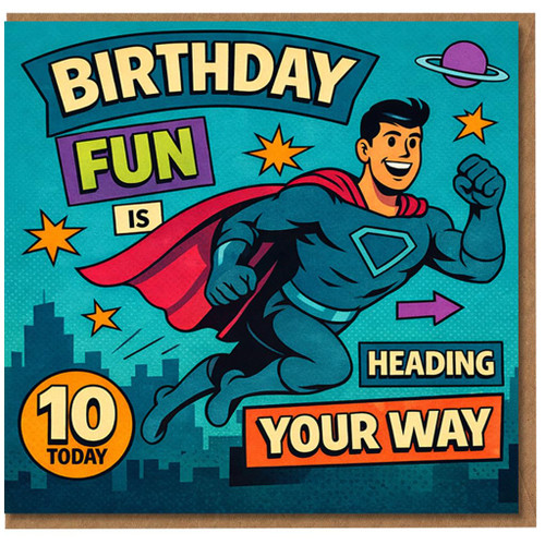 10th Birthday Card, Superhero Birthday Card, Birthday Fun Card