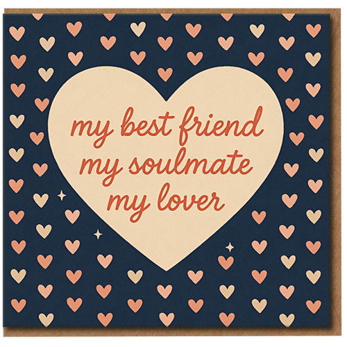 My Best Friend My Soulmate Lover Card - Romantic Love & Anniversary Card for Partner, Husband, Wife, Boyfriend or Girlfriend - Heart Design - Blank Inside