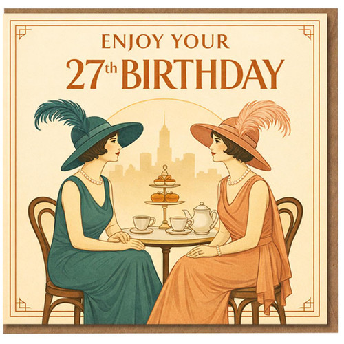 27th Birthday Card, Elegant Vintage Tea Party Design