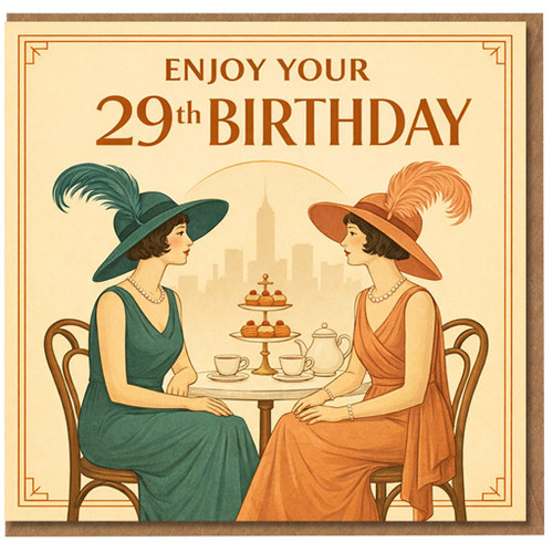 29th Birthday Card, Vintage Tea Party Design