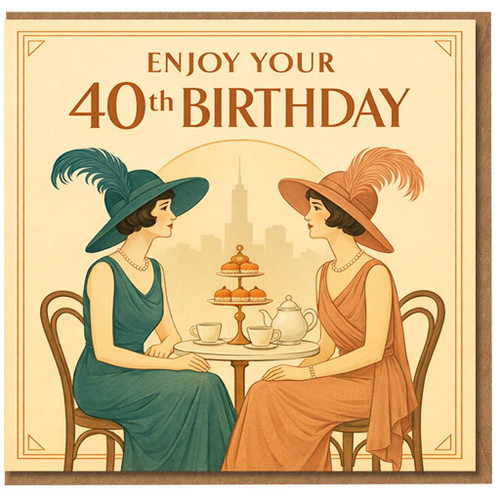 40th Birthday Card, Vintage Tea Party Card for Her