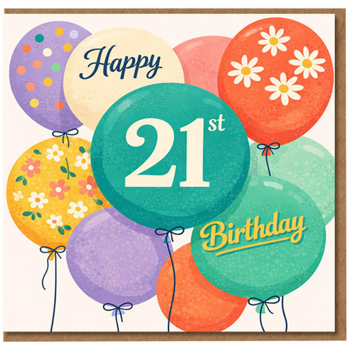 21st Birthday Card, Happy 21st Birthday Balloon Card