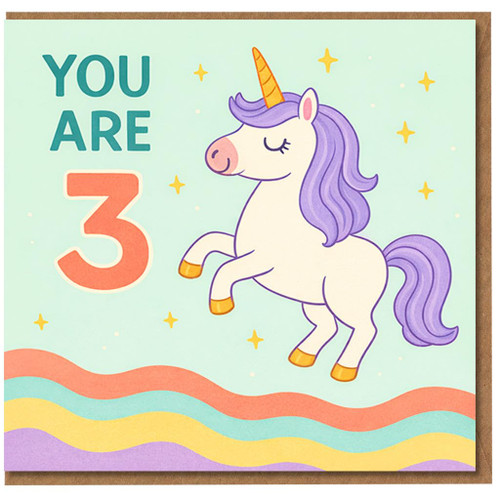 3rd Birthday Card, Cute Unicorn Birthday Card for Child