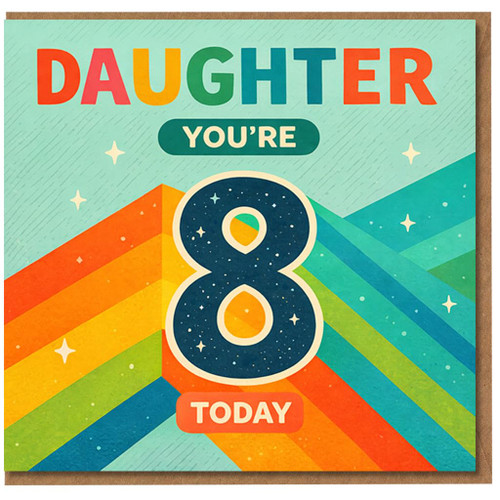 Daughter 8th Birthday Card, You're 8 Today Rainbow Design