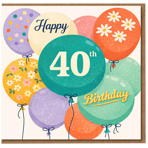 40th Birthday Card, Happy 40th Birthday Balloon Design