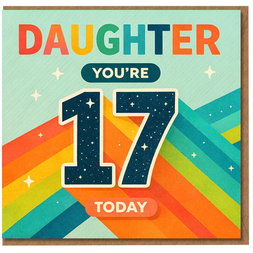 Daughter 17th Birthday Card, You're 17 Today Retro Rainbow Greeting Card