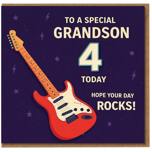 4th Birthday Card for Grandson, Special Grandson Rock Guitar Birthday Card