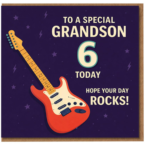 6th Birthday Card for Grandson, Hope Your Day Rocks Guitar Design