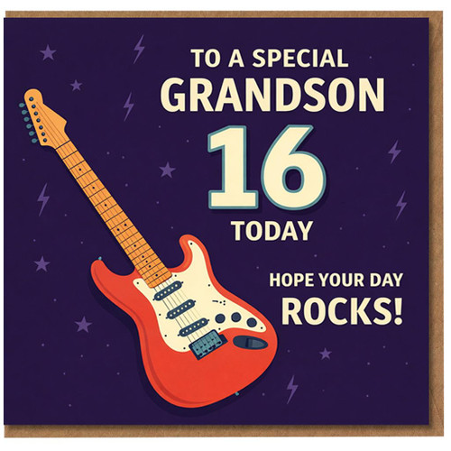 16th Birthday Card for Grandson, Hope Your Day Rocks Guitar Design