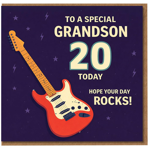 20th Birthday Card for Grandson, Special Grandson Rock Guitar Birthday Card
