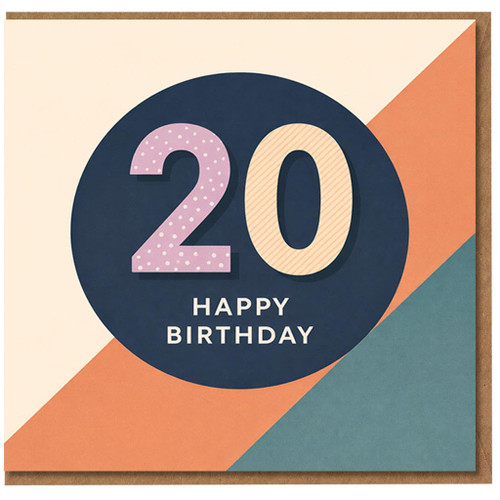 20th Birthday Card, Happy Birthday Age 20 Modern Geometric Design