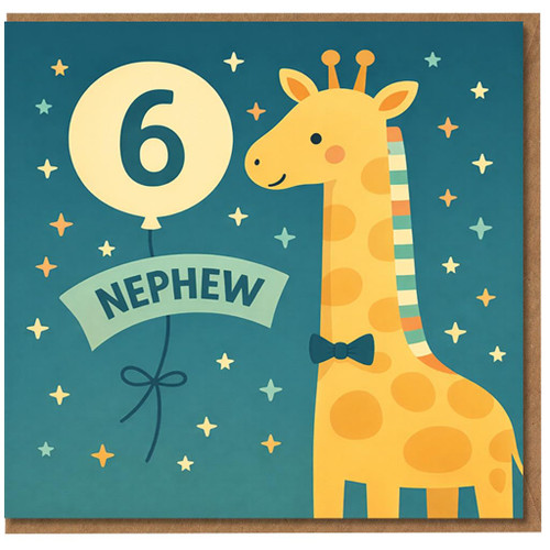 6th Birthday Card for Nephew, Cute Giraffe Balloon Design