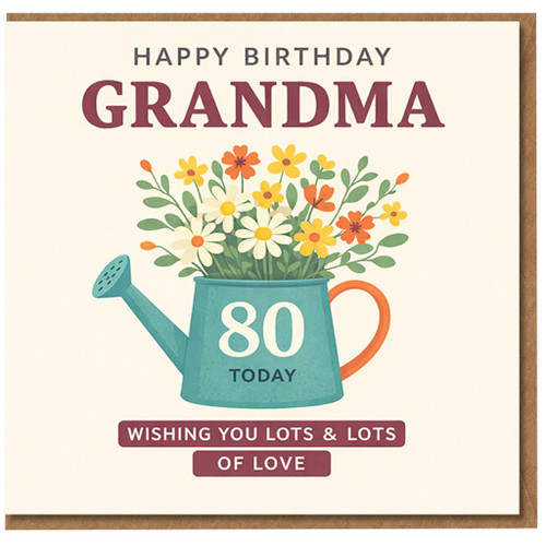 80th Birthday Card for Grandma, Happy Birthday Grandma Watering Can Flower Design
