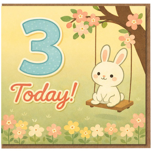 3rd Birthday Card, Cute Bunny Swing Today Card