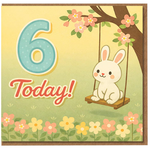 6th Birthday Card, Cute Bunny Swing Today Card
