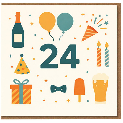 24th Birthday Card, Fun Celebration Design for Him or Her