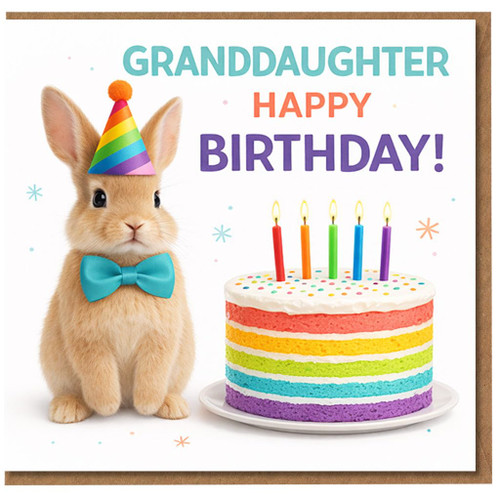 Granddaughter Birthday Card, Cute Bunny Party Hat and Cake Design