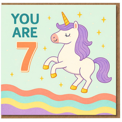 7th Birthday Card for Girl or Boy, You Are 7 Unicorn Card