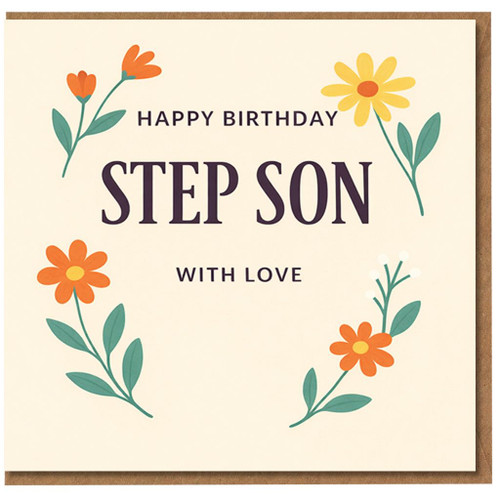 Step Son Birthday Card, Happy Birthday With Love Floral Greeting Card