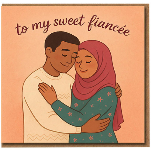 To My Sweet Fiancée Card - Romantic Love Card for Her - Cute Couple Illustration - Anniversary, Valentine's Day or Engagement