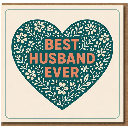 Best Husband Ever Card - Floral Heart Design - Anniversary, Valentine's or Birthday Card for Husband - Romantic Love with Envelope