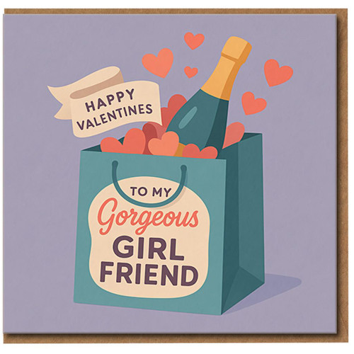 Valentine's Day Card for Girlfriend - To My Gorgeous Girlfriend - Cute Hearts and Champagne Design - Romantic Love Card