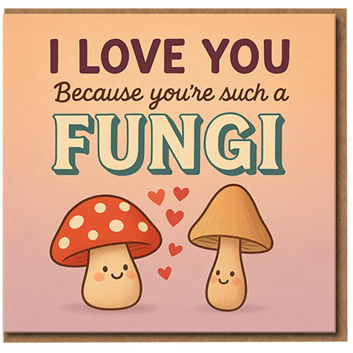 I Love You Because You’re Such a Fungi - Funny Mushroom Pun Card, Cute Love/Anniversary Card for Partner, Boyfriend or Girlfriend, Valentine’s Day