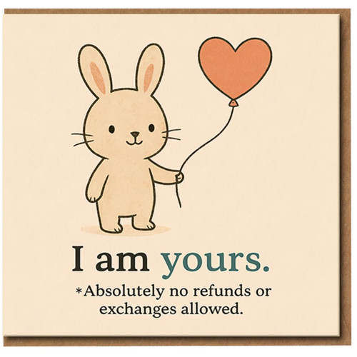 Cute Bunny Heart Balloon Love Card - I Am Yours - Funny No Refunds or Exchanges - Anniversary, Valentine’s or Just Because Card for Partner