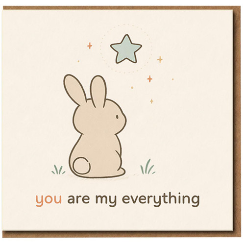 You Are My Everything Cute Bunny Love Card - Romantic Anniversary or Valentine's Day Card for Partner - Sweet Rabbit and Star Illustration - Blank Inside