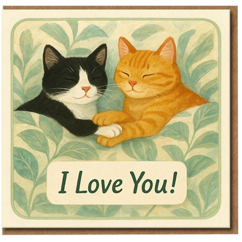 I Love You Cat Couple Greeting Card - Cute Cats Love/Anniversary Card, Romantic for Partner or Cat Lover