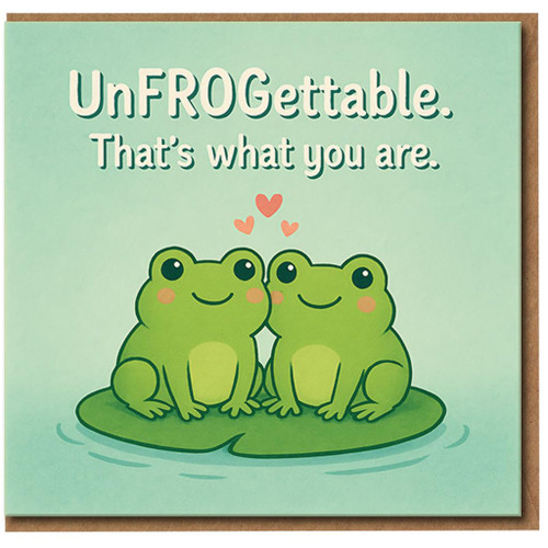 UnFROGettable Cute Frog Pun Card - Love & Anniversary Card with Two Frogs on a Lily Pad - Sweet Romantic for Partner