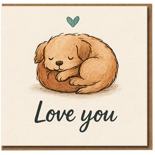 Cute Puppy Love You Card - Romantic Dog Illustration Love/Anniversary Card for Partner, Boyfriend, Girlfriend, Husband or Wife